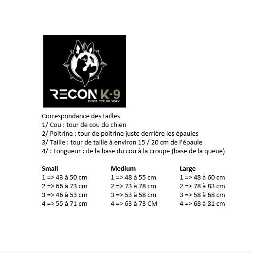 RECON-K9 OPERATOR-harnas voor honden Maattabel